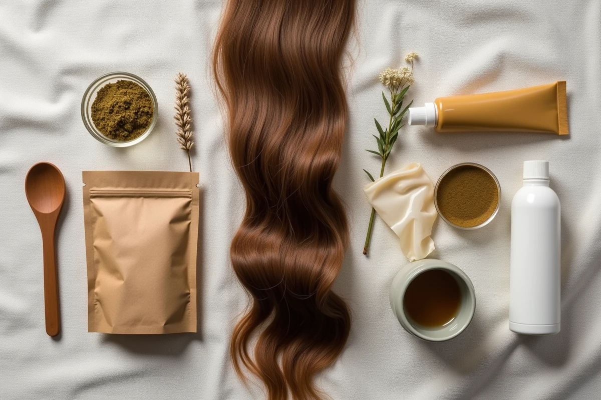 Comparaison à plat entre produits de henné naturel et coloration chimique pour cheveux sensibles