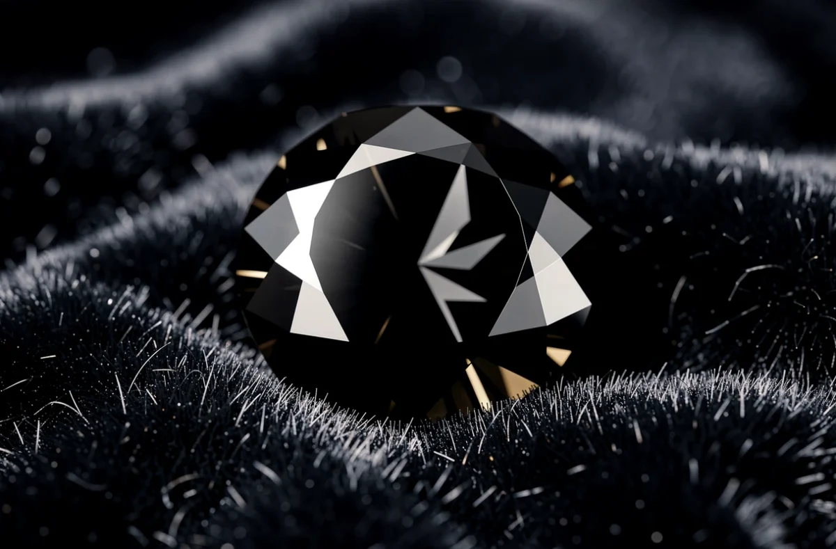 Diamant noir taillé en facettes sur un fond de velours sombre