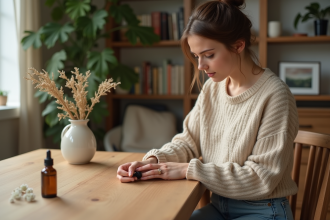 Femme appliquant huile essentielle ravintsara à ses poignets