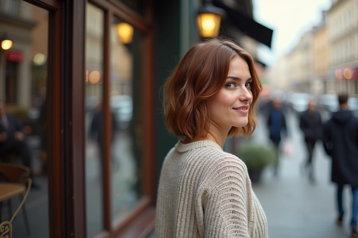Femme aux cheveux inesthétiques près d un café en ville
