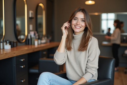 Femme souriante avec coupe française effilée en salon