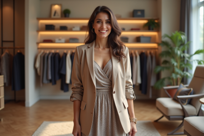 Femme confiante en boutique mode élégante et moderne