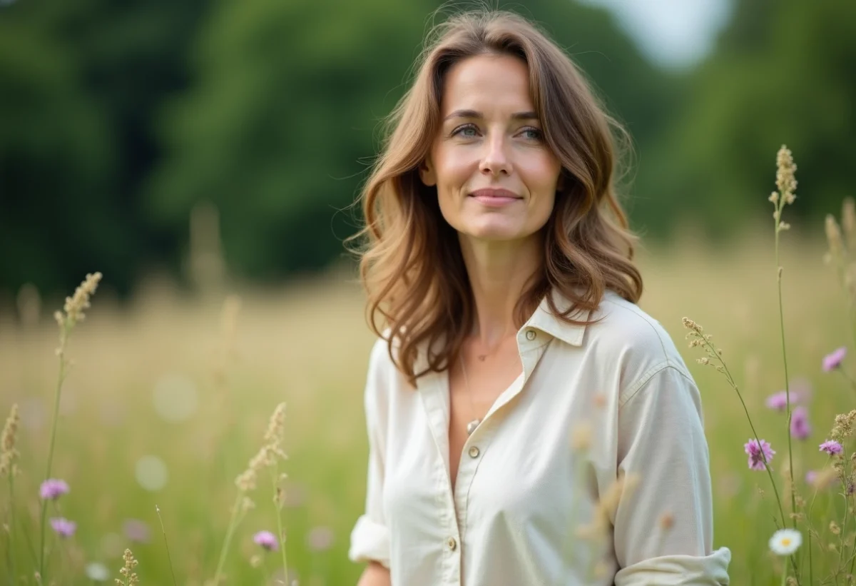 Femme dans une prairie sauvage en été