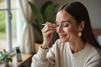 Femme élégante de 60 ans appliquant un maquillage naturel
