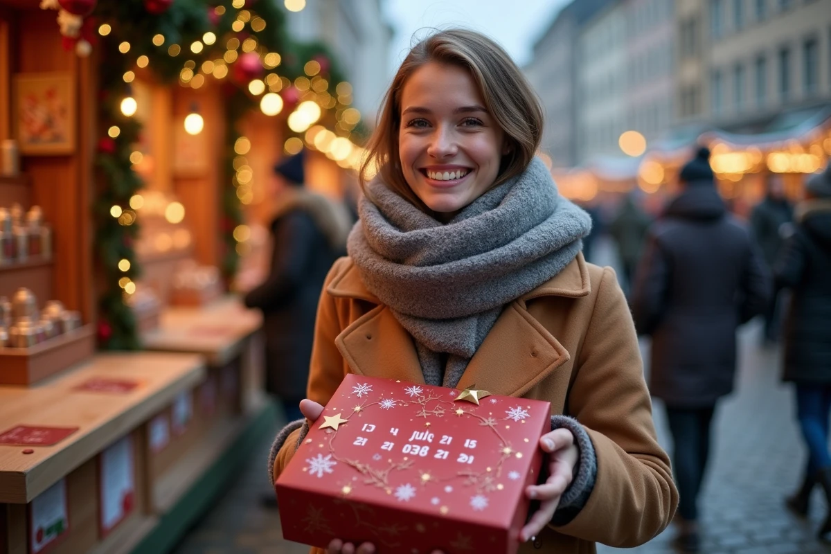 Jeune femme déballant un calendrier de l