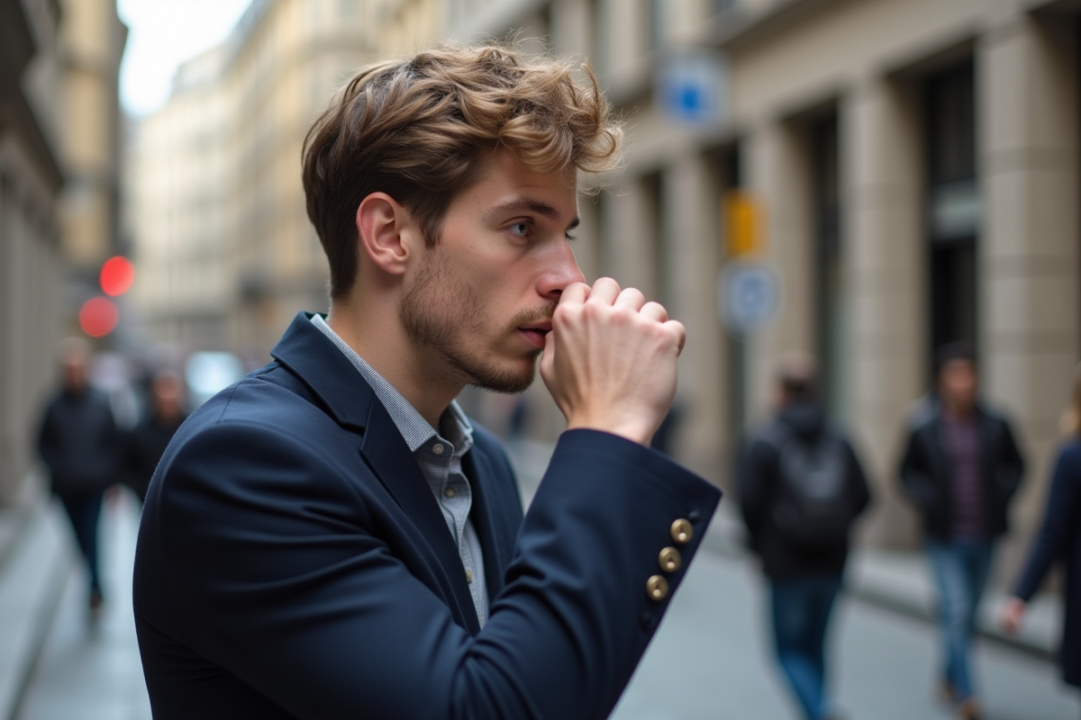 Jeune homme avec dégradé en rue urbaine dynamique
