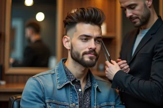 Homme moderne avec coupe mullet dans un salon élégant