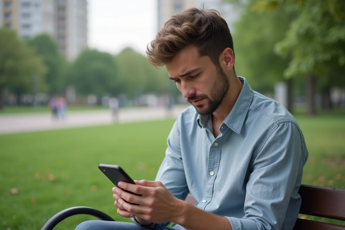 Jeune homme dans un parc urbain utilisant son smartphone