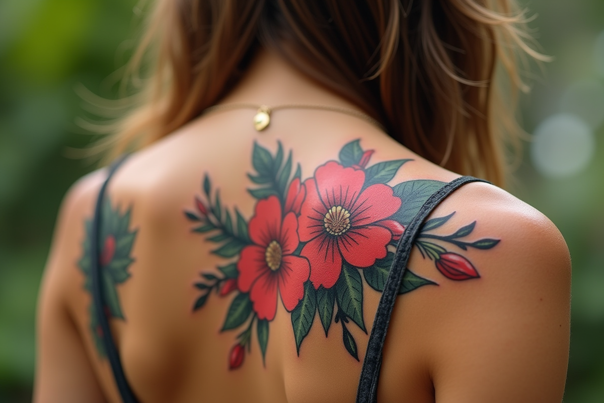 Tatouage floral vibrant sur l