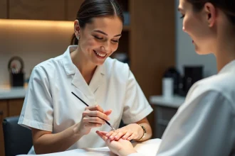 Technicienne en nail art sculptant des ongles en porcelaine